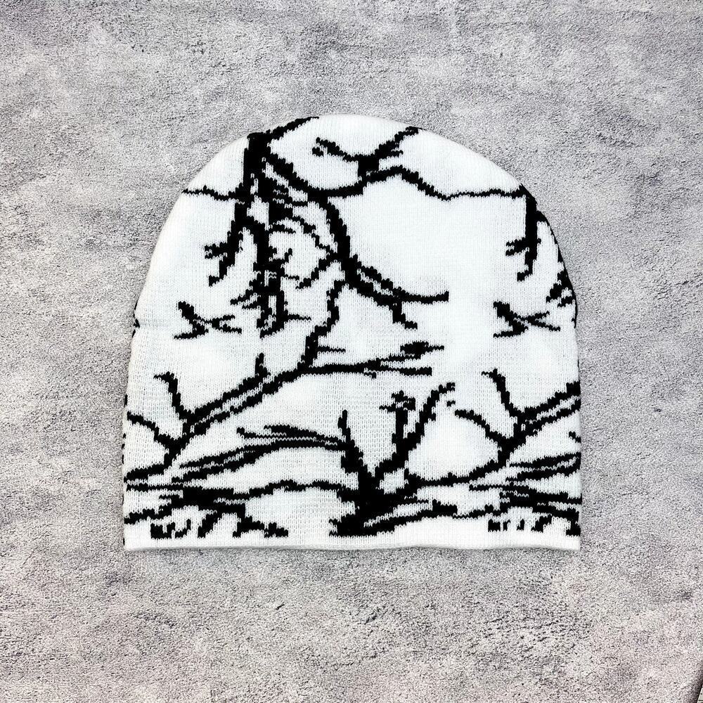 y2k grunge gothic punk black and white lightning beanie